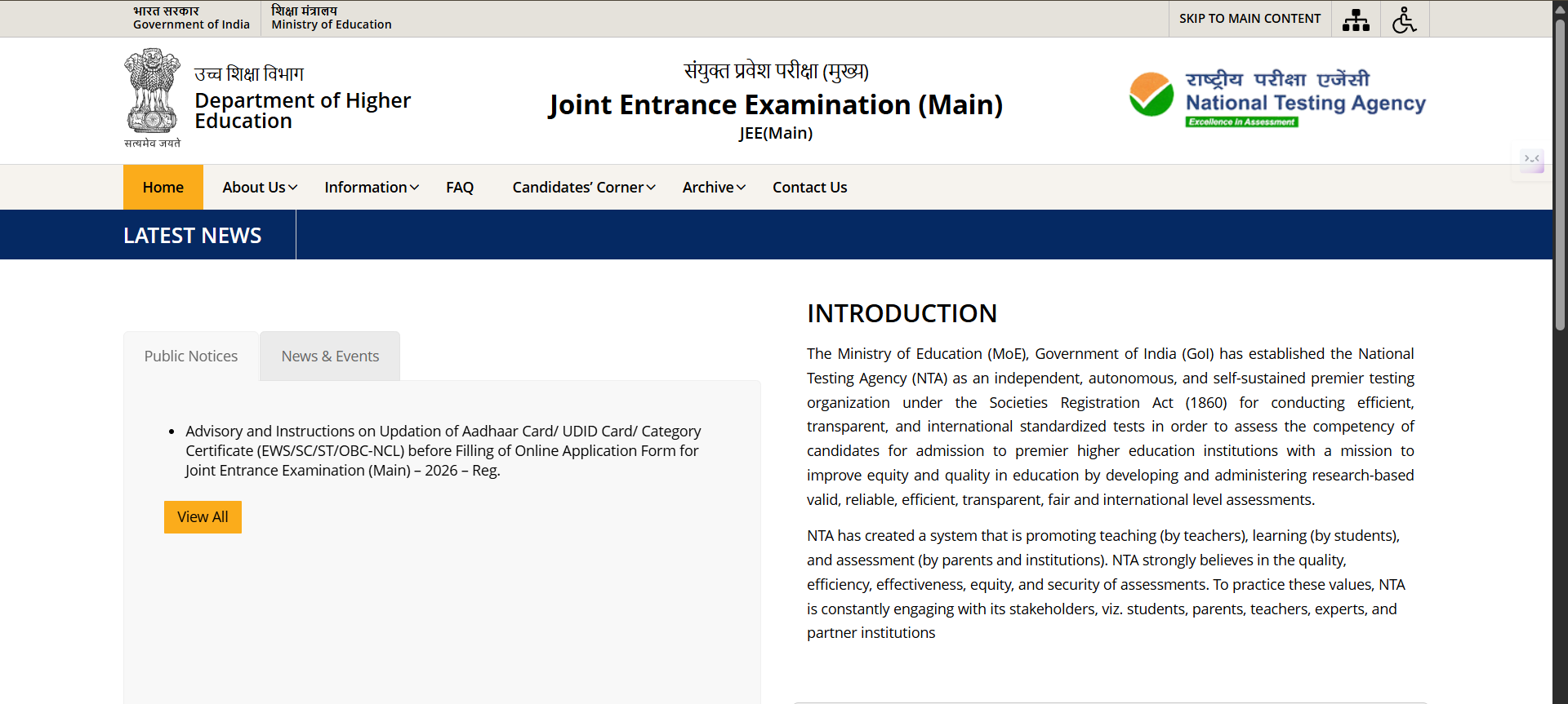 JEE Mains 2026 Live Registration Date